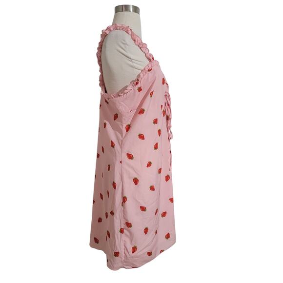 Shein Pink Strawberry Print Ruffle Strap Dress 2XL Cottagecore Twee Y2K Cute - Picture 3 of 8